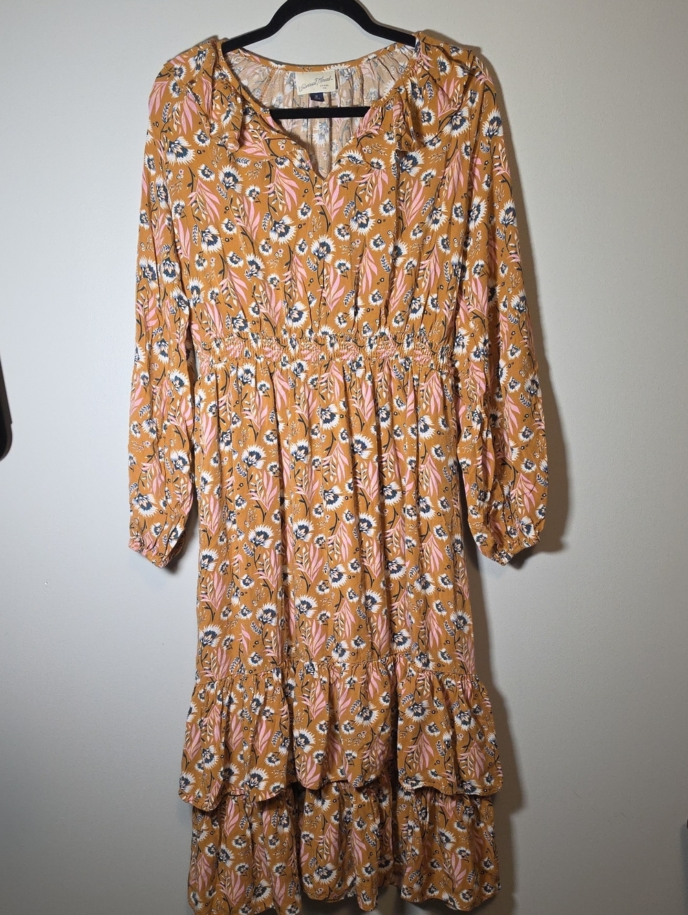 Universal Thread Mustard Floral Dress with Pink and White Accents